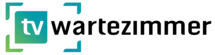 Logo mit Text: "tv wartezimmer". Links ein türkis‑grünes, leicht verlaufendes Quadrat mit weißem "tv", umrahmt von vier eckigen Klammer‑Ecken; rechts der Schriftzug "wartezimmer" in schwarzer, serifenloser Kleinbuchstaben‑Schrift.