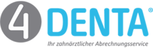 Wort-Bild-Marke 4 DENTA™; weiße Ziffer 4 in grauem Kreis links, daneben blaues DENTA; zeigt klare, moderne Markenbezeichnung vor neutralem Hintergrund ohne weitere grafische Elemente.