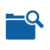 Blaues Symbol einer Videokamera zeigt eine stilisierte Silhouette mit rechteckigem Gehäuse, rundem Objektiv und seitlichem Griff; einfache, gefüllte Vektorgrafik, freigestellt ohne zusätzliche Elemente.